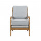 Light Blue Grey Fabric & Blonde Wood Spindle Lounge Chair